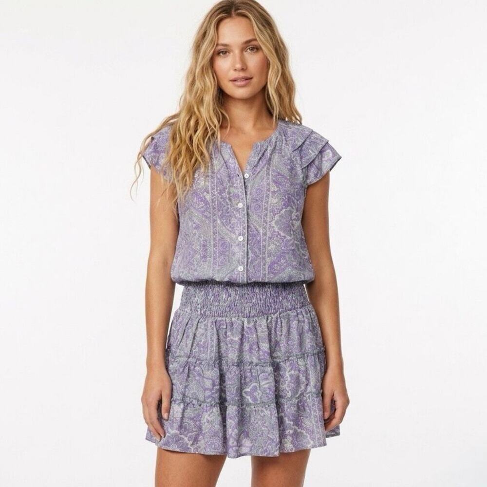 Perry Walker Collective Jenny Silk Blend Purple Gray Paisley Mini Dress 3 8/10 L